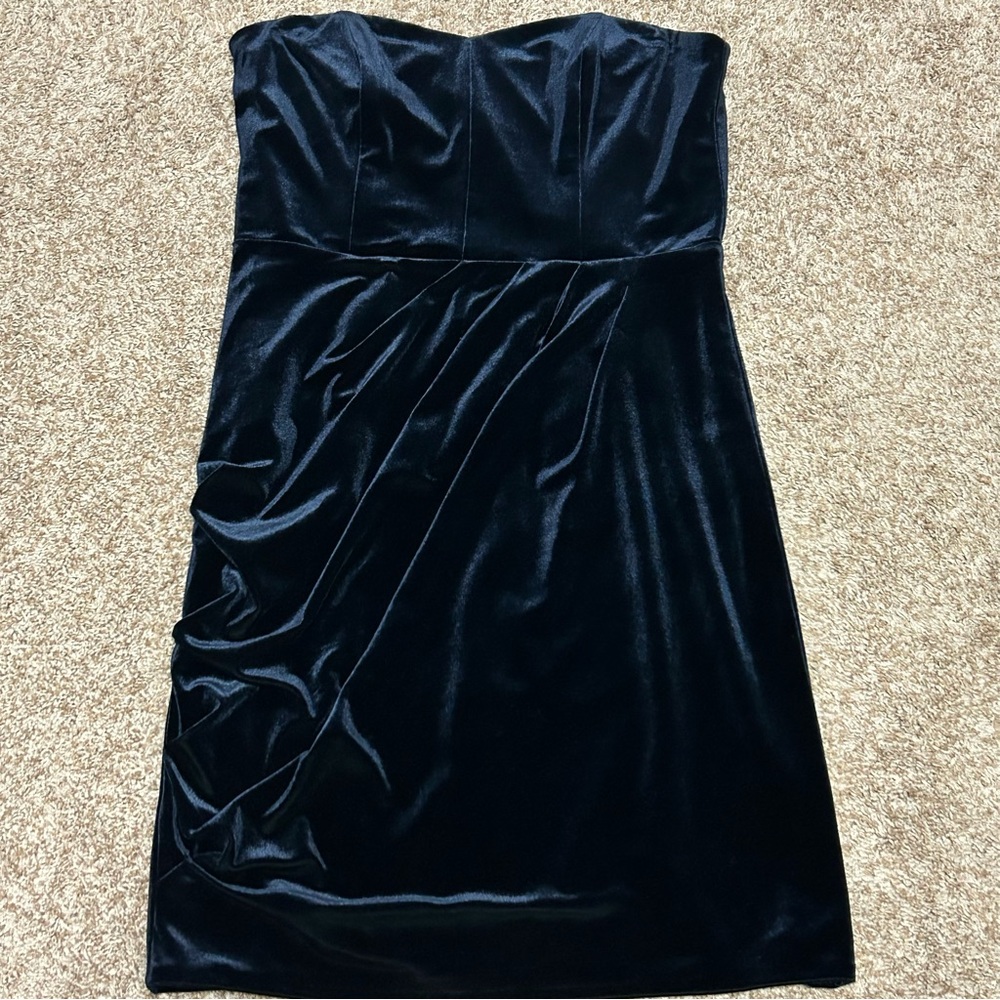 The Limited Navy Strapless Velvet Dress